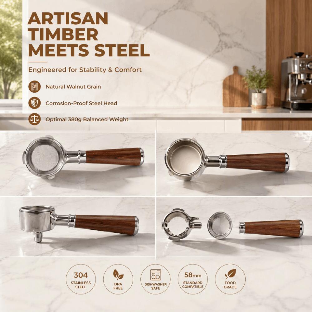 Three Ears Bottomless Coffee Portafilter Coffee Machine Portafilter for Barsetto Espresso Brewing