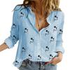 Cotton Linen Women Shirt White Blue Small Stars Print Blouse Office Plus Size Long Sleeve Lapel Button Up Tops