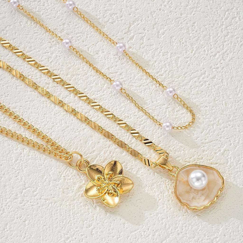 3pcs Set Minimalist Elegant Seashell Flower Faux Pearl Necklace For Women Summer Beach Dating Party Daily Wear Jewelry Gifts