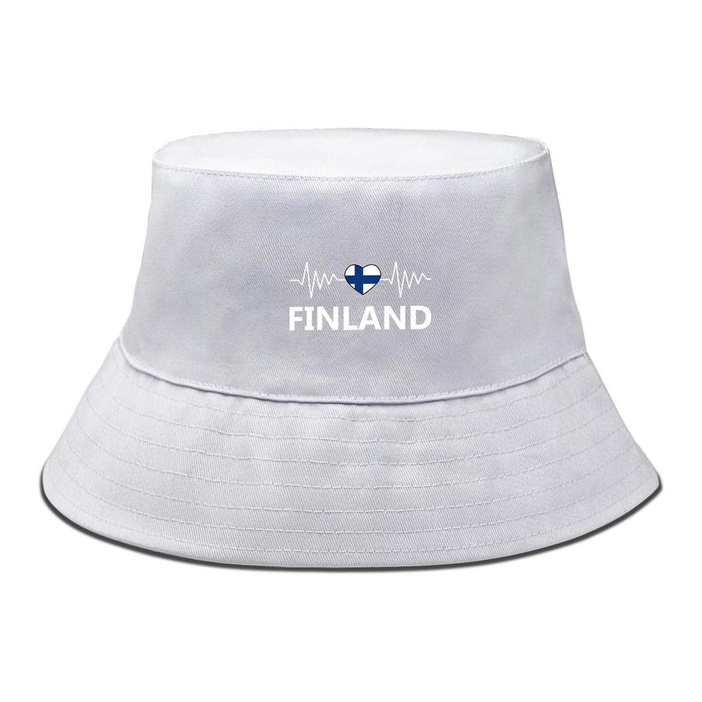 Heart Waves Finland Flag Print Bucket Hat , Patriotic Sun Cap Reversible Wide Brim Sun Protection Fishing Hat