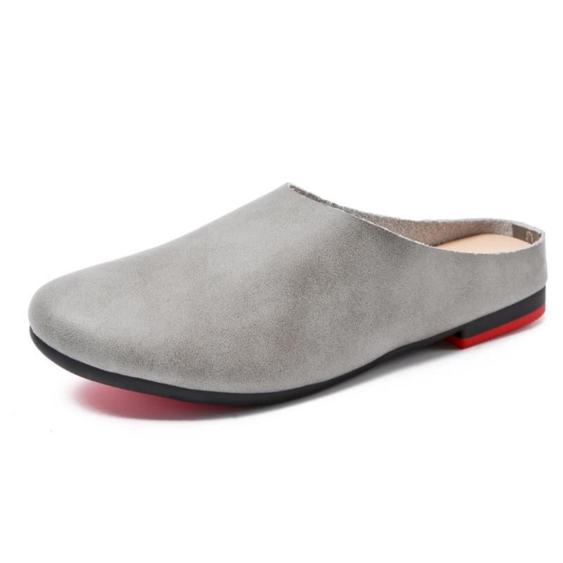 Women Slippers Spring New Genuine Leather Women Shoes Big Size Flat Casual Summer Half Slippers Women
