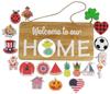 Welcome Sign Front Door Decorations Hanging Rustic Wood Seasonal Holiday Ornaments Housewarming GiftWall Hanging 16.5" Inches