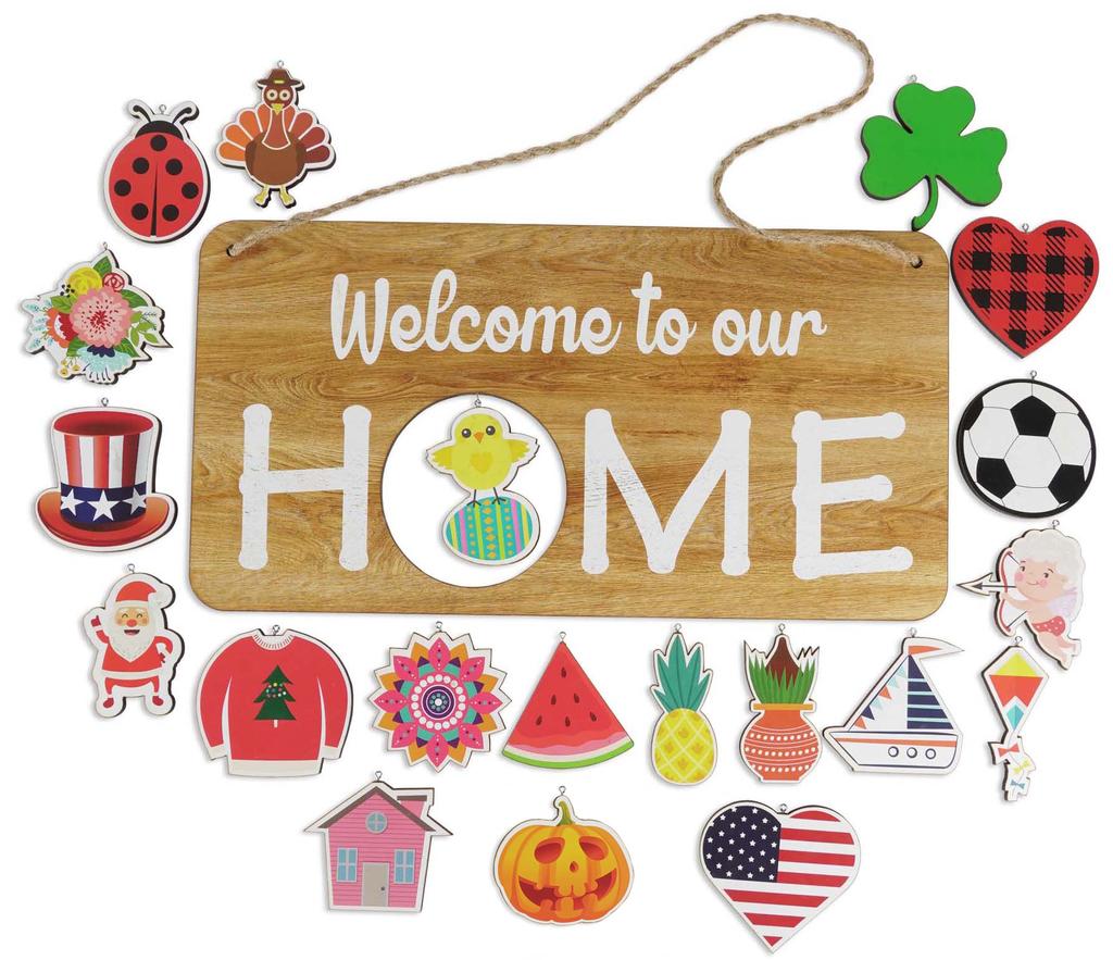 Inkdotpot Приветственный знак, украшения для входной двери, подвесные деревенские деревянные сезонные праздничные украшения, подарок на новоселье, настенный подвес 16,5 дюймов
