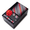 Men's Blue-Gold Stripe Tie Set: Includes Pocket Square, Cufflinks & Lapel Pin in Gift Box - Perfect for Gifts