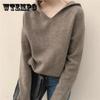 New Fashion Bassic Hooded Knitted Pullover Women Spring Casual Big Size Thin Sweatwer Korean Blue Knitwear Tops