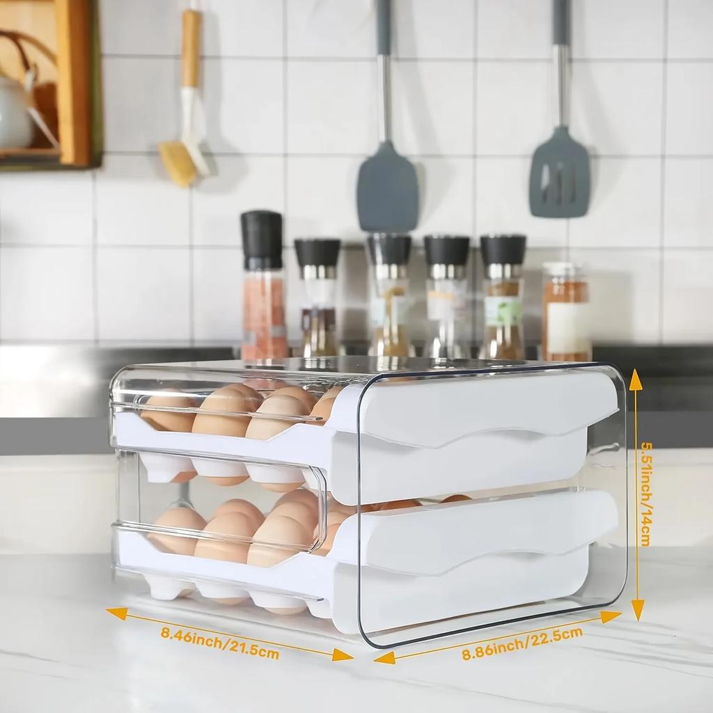 1PC Household Refrigerator Drawer Style Egg Box Food Grade Preservation Box Plastic Kitchen Egg Double-Layer Storage Box Tea Pet