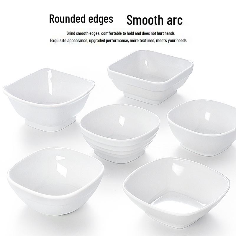 Набор квадратных меламиновых мисок: Идеально для хот-пота, соусов, риса, каши и супа - для коммерческого и ресторанного использования.