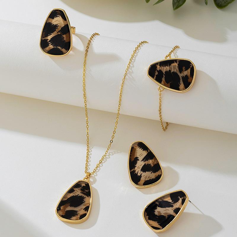 Модный овальный комплект из ожерелья, сережек, браслета и кольца