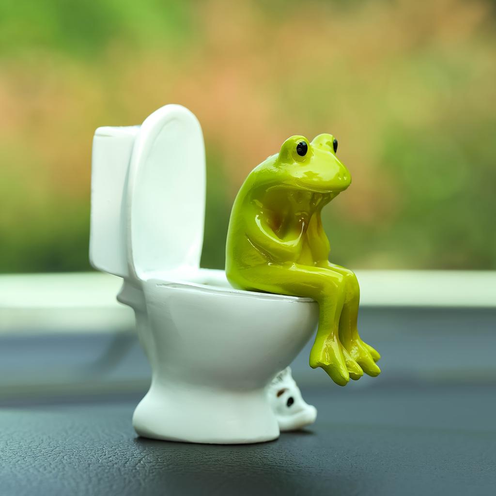 Funny Frog On Toilet Car Dashboard Ornament - Resin, Perfect for Vehicle Interior & Office Desk Decor