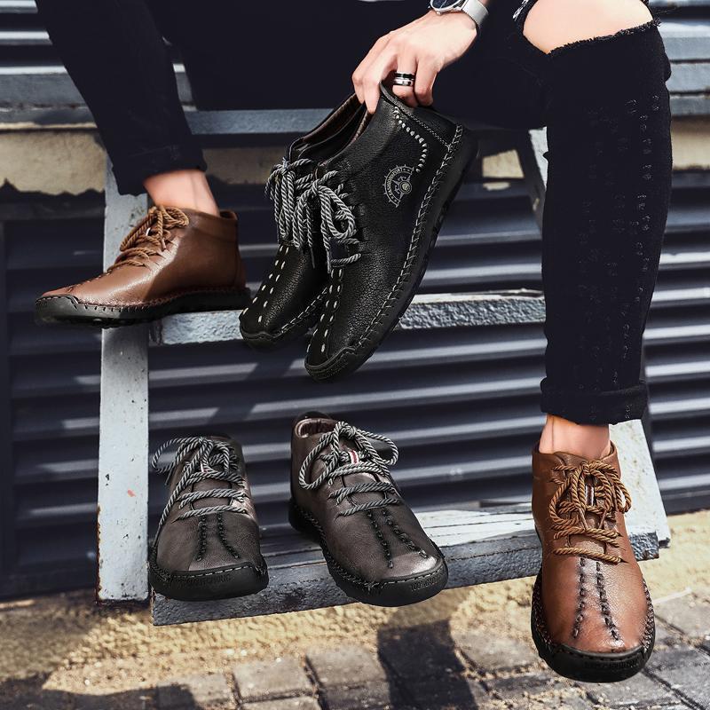 Осенне-зимние мужские кожаные ботинки, плюшевые теплые непромокаемые зимние ботинки, уличные мотоциклетные ботинки, мужские ботильоны