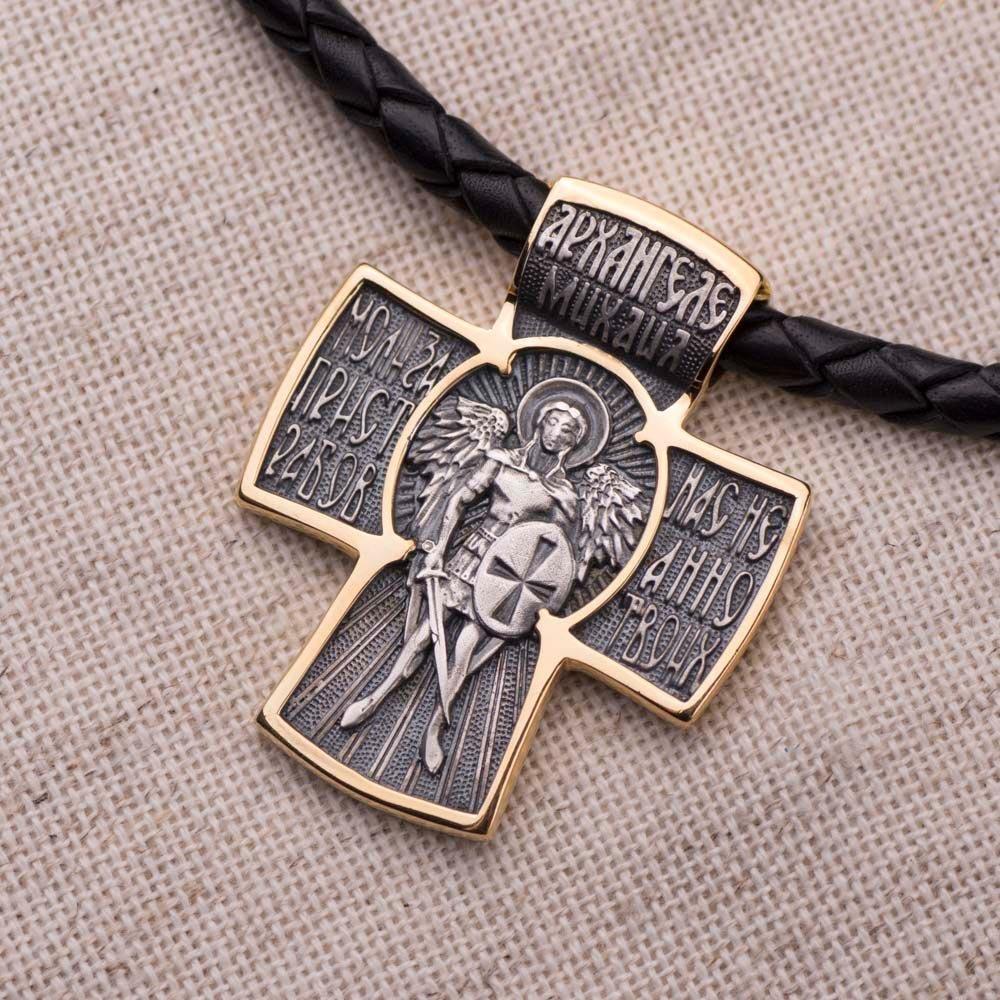 Серебряный крест Архангел Михаил Oniks