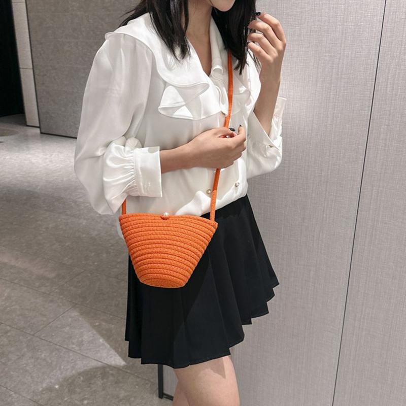 Повседневная хлопковая тканая женская сумка, маленькая плетеная летняя пляжная сумка Shell, женская дорожная сумка через плечо