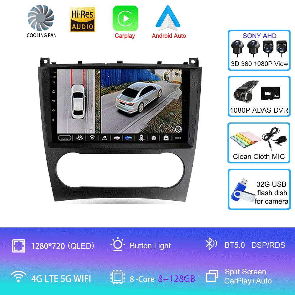 Автомобильное радио Android 14 Carplay для Benz W203 W209 C180 C200 C220 C230 2004 - 2011 Навигация GPS Мультимедийный плеер Wi-Fi+4G BT Авто