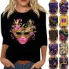 Женский модный повседневный топ с рукавом три четверти и карнавальным принтом на горловине
