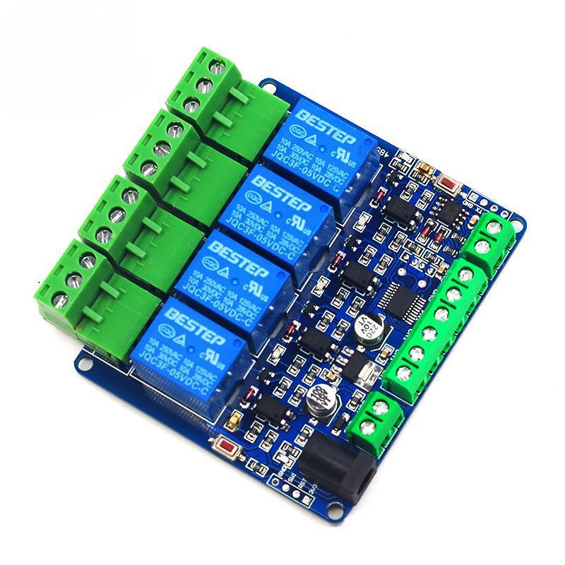 Modbus RTU 4-канальный релейный выход 12В 4 входа переключения Коммуникация через 485 и TTL Pin-заголовок
