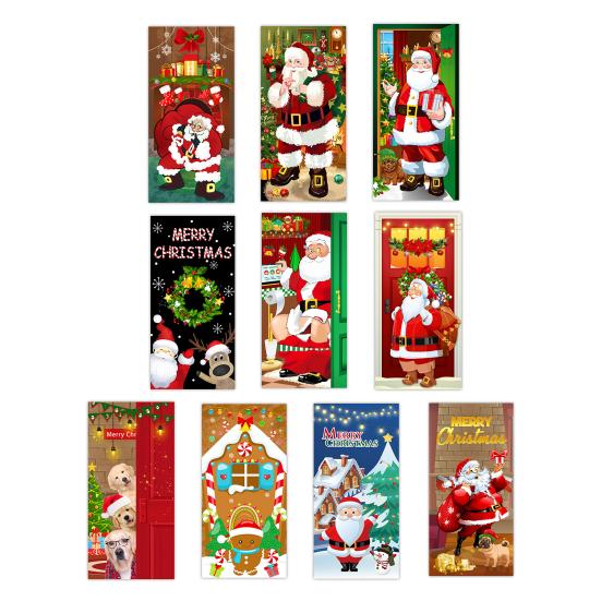 Christmas Door Curtain Santa Claus Door Cover Banner Reusable Photo Backdrop Door Cover for Indoor Outdoor Festive Decor