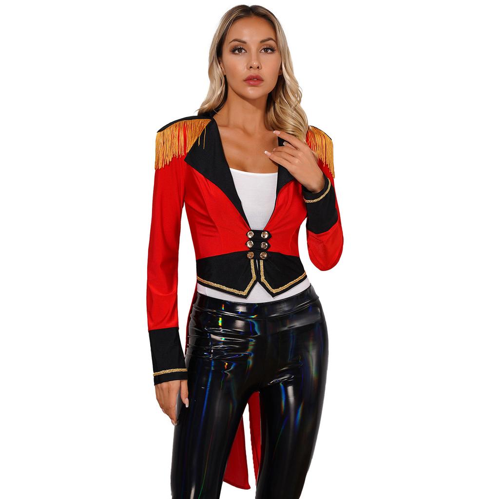 Women Ring Master Tailcoat Circus Magician Jacket Tuxedo Halloween Party Costume Performance