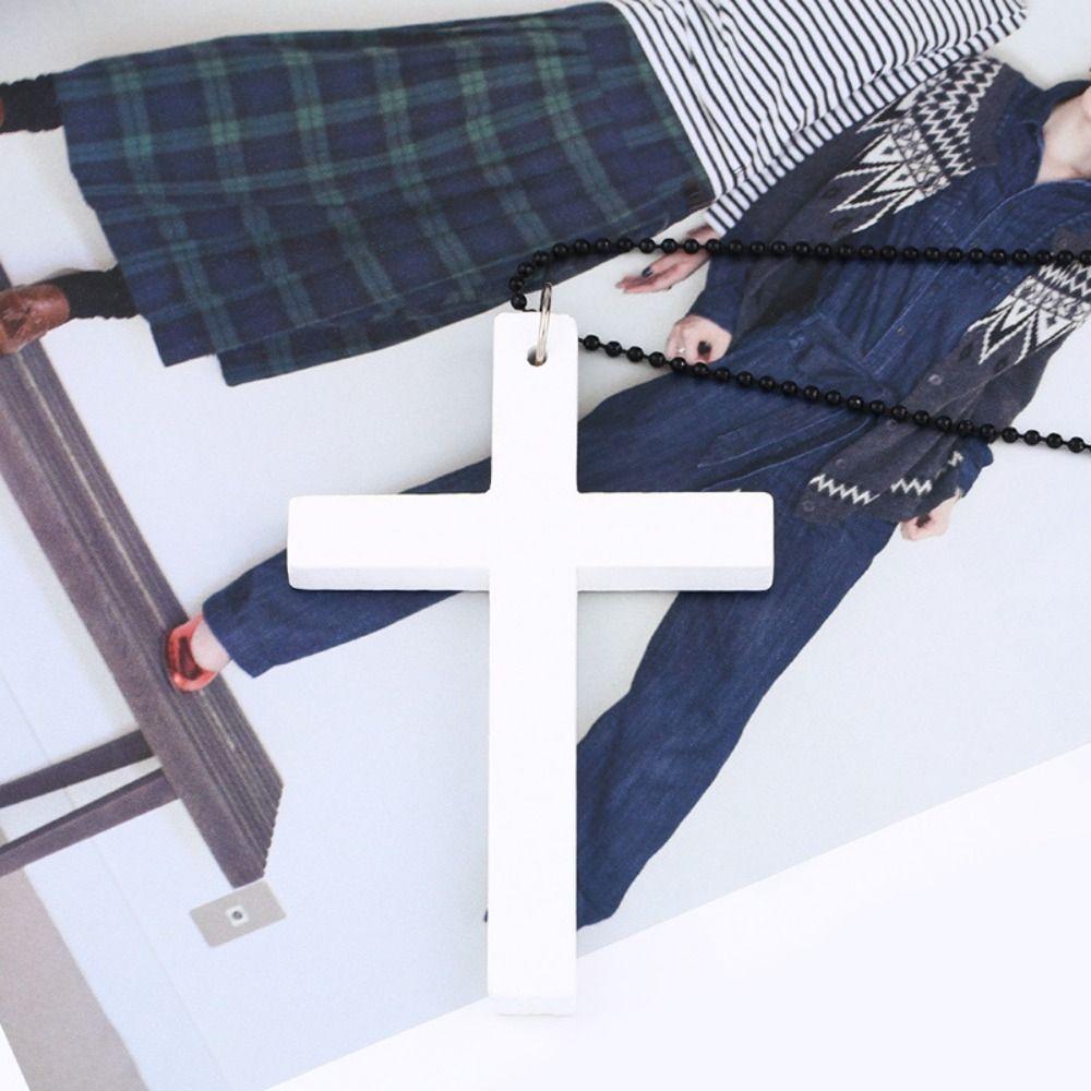 Black Hip Hop Necklace Punk Gothic Sweater Chain Vintage Wood Cross Pendants Necklace  Gifts