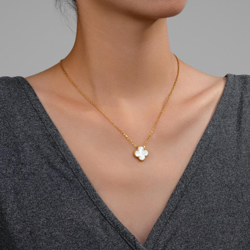 Ожерелье из титановой стали с четырехлистным клевером, двухстороннее ношение, инкрустированное бриллиантами, ожерелье «Счастливая трава», летнее невыцветающее женское ожерелье