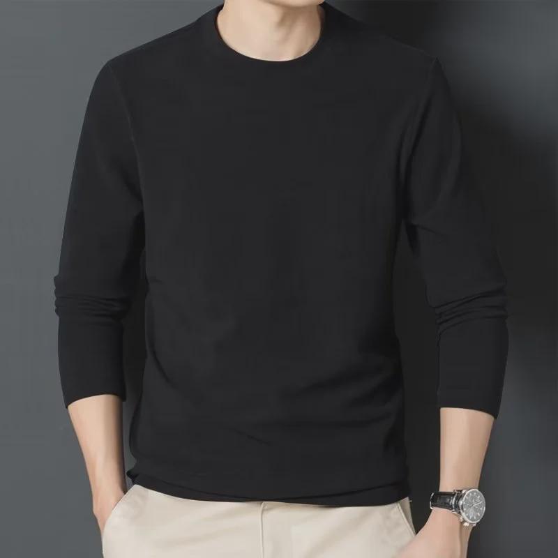 Men's Wool Sweater with Medium Collar & Long Sleeves, Brushed Inner Layer, Half-High Collar Solid Color Shirt