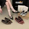 French Single Shoes 2025 New Versatile Pointed Shallow Rivets Cross Strap Flat Heel Mary Jane Shoes