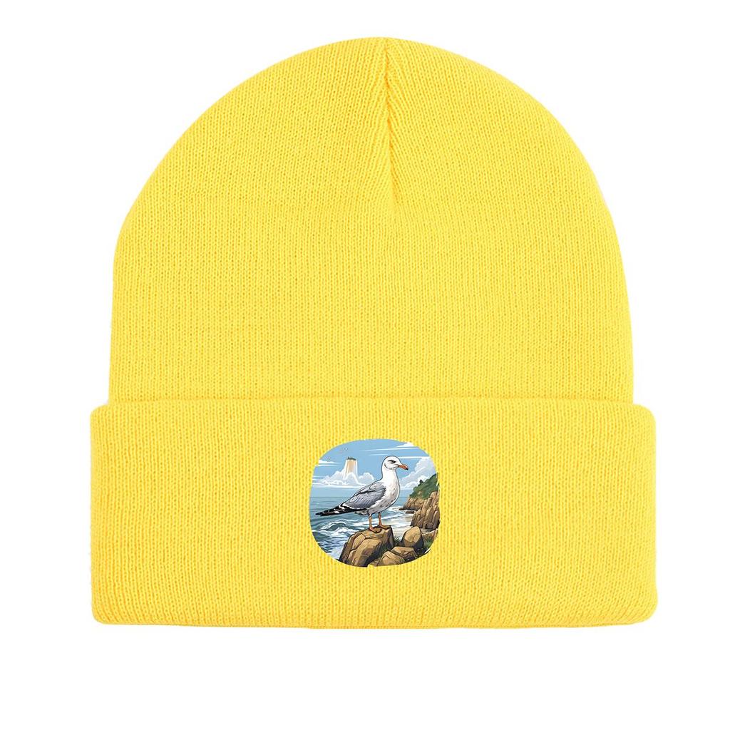 Зимняя вязаная шапка-бини Seaside Pigeon, шапка с животным для мужчин, осенняя эластичная простая шапка-боннет, вязаная шапка-бини