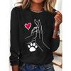 Round Neck 3D Printed Love Cat Footprint Pattern Top Fashionable Casual Long Sleeved Women's T-shirts