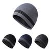 Men's Fleece-Lined Thermal Beanie Striped Knit Hat Outdoor Casual Beanie Cold-Weather Hat Minimalist Ear-Warming Woolly Hat