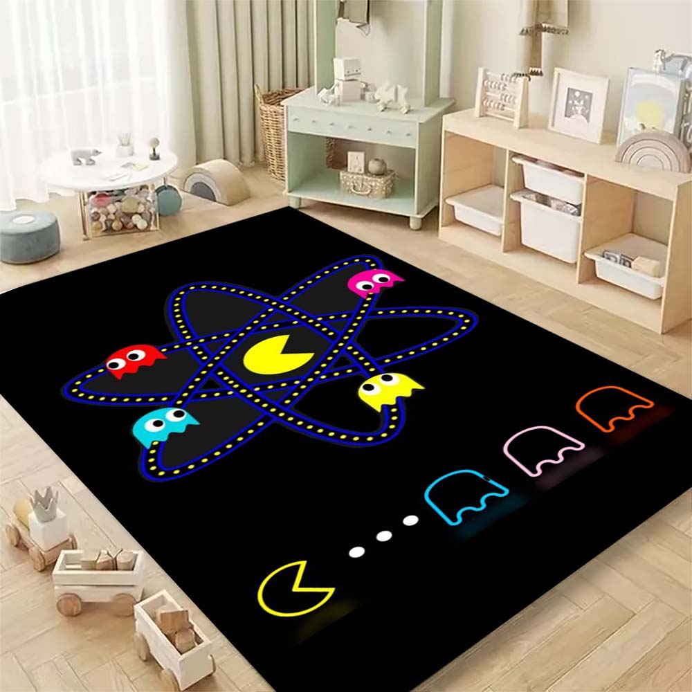 Ковер с тематикой игры Pac-Man, нескользящий, круглый, для игровой комнаты, спальни, гостиной, напольный коврик, декор