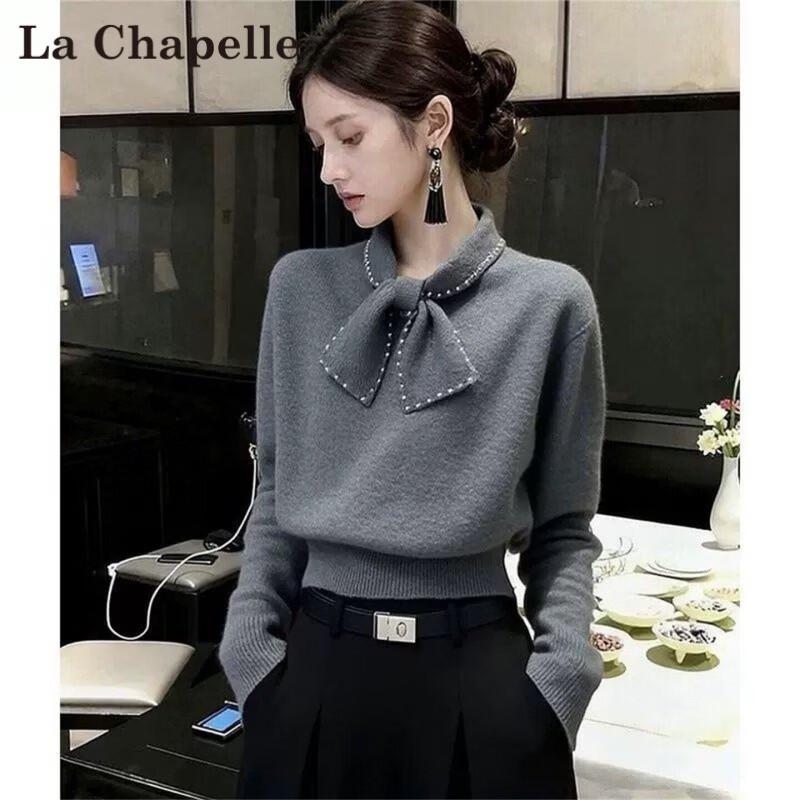 La Chapelle Women's Stylish Bowknot Polo Knit Top