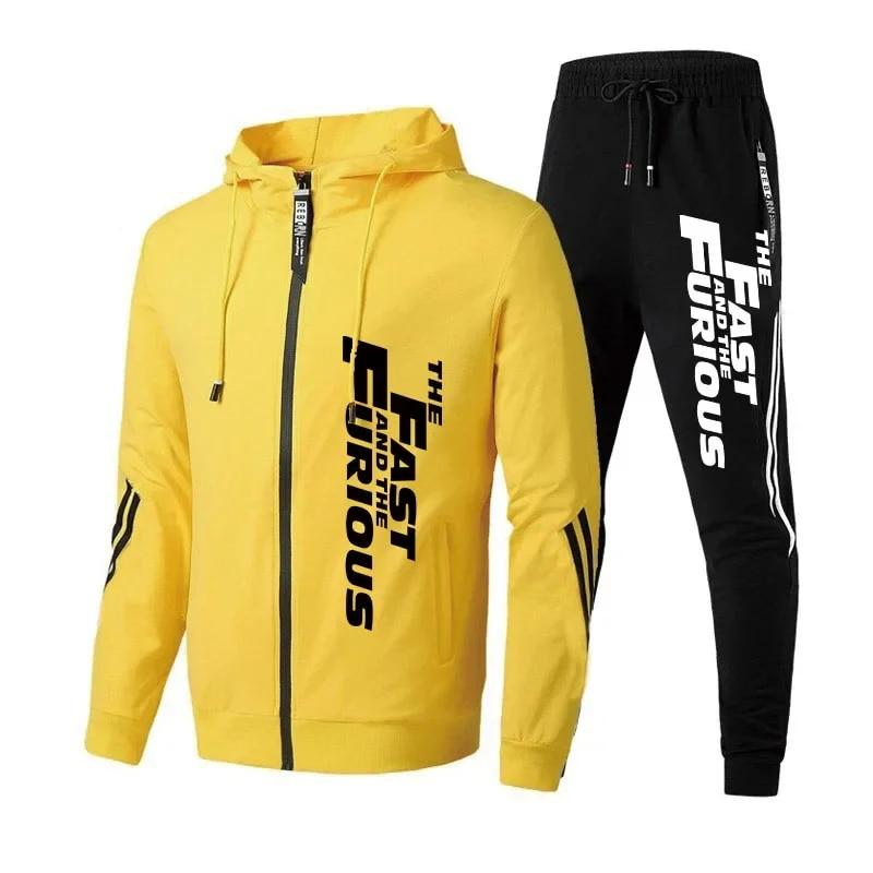 Men Sets Tracksuit Hoodie+Pants Zipper Stripe Fashion Casual Outdoor Sports Jogging Fitness Sportswear Men Sweatshirt Suit M-3XL