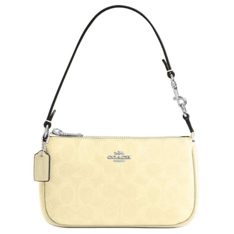 Coach Сумка-тоут Nolita 19 с логотипом из букв, серебряной фурнитурой, из покрытого холста, маленькая, женская, желтая CW426-SVMN0