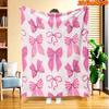 1pc 2D Flat Printing Spring & Summer New Arrival Pink Bow Pattern Digital Print Blanket, Suitable for All Seasons, Casual Throw Blanket, 100% Polyeste