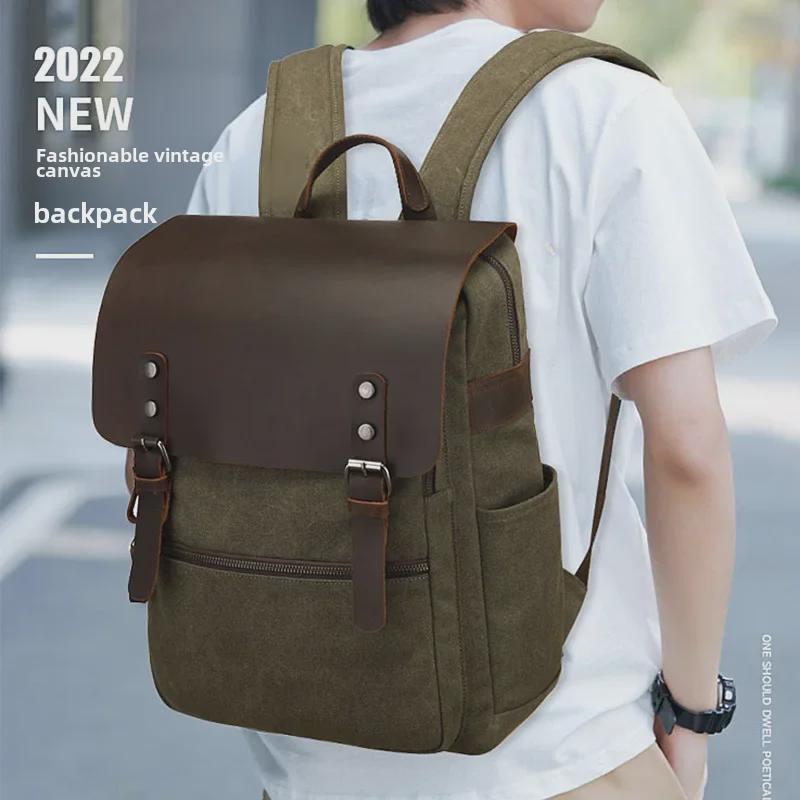 Рюкзаки для ноутбуков из вощеной парусины и кожи в стиле ретро унисекс для путешествий и школы