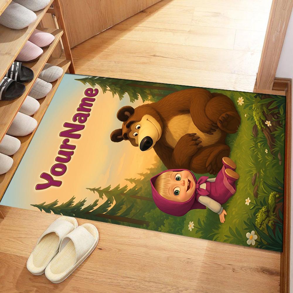 Masha Bear Customize Text Floor Rug Office Rug Design for Entryway Study room Dormitory Foyer Antislip Carpet Office home decor Wedding Party Gift