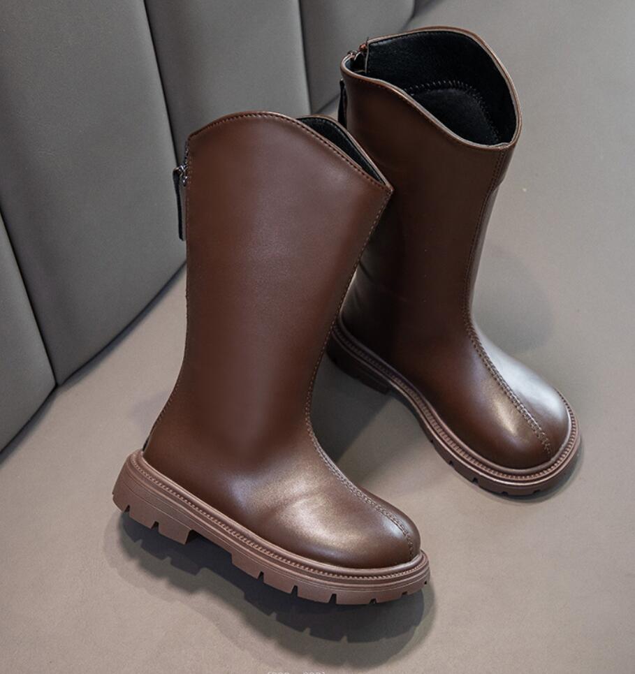 Fashion Girls' Long Boots 2024 Winter New British Style Black Children's Knight Boots Princess Girl Back Zipper Knee-High Boots 4-15 Yea