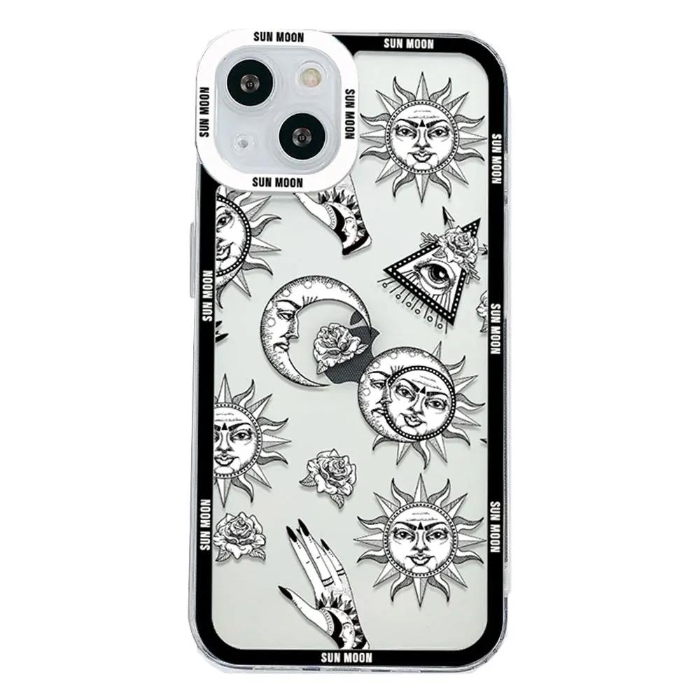 Милый Мультяшный Чехол для Телефона с Лицом Солнца и Луны для IPhone 15 Pro Max 11 12 7 8 14 Plus SE2020 X XR MAX XS 13 Mini Мягкая Прозрачная Крышка Fundas