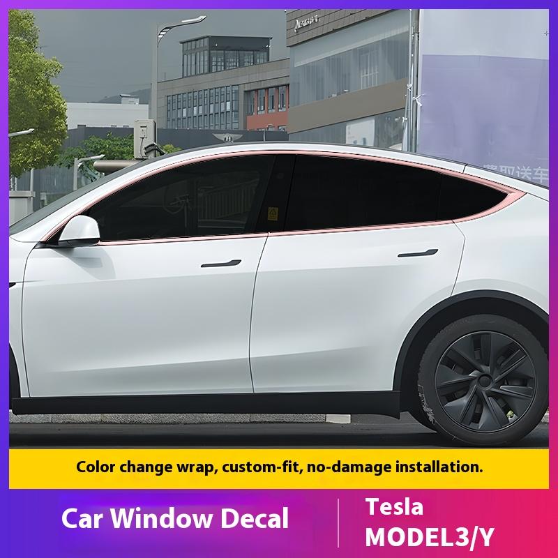 For Tesla Model 3/Y Window Trim Chrome Delete Vinyl Wrap Kit Gloss Black Pink Carbon Fiber Style Auto Accessory for Enhanced