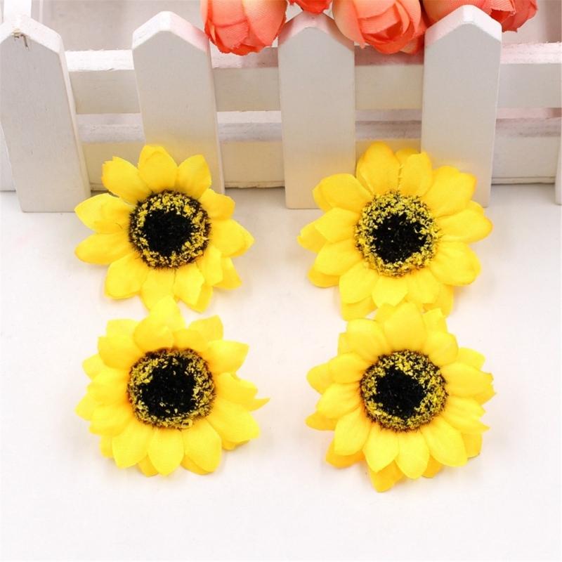 50 Pcs Artificial Flower Yellow False Sunflower 4cm 6cm 10cm Sizes For Handmade Craft Projects