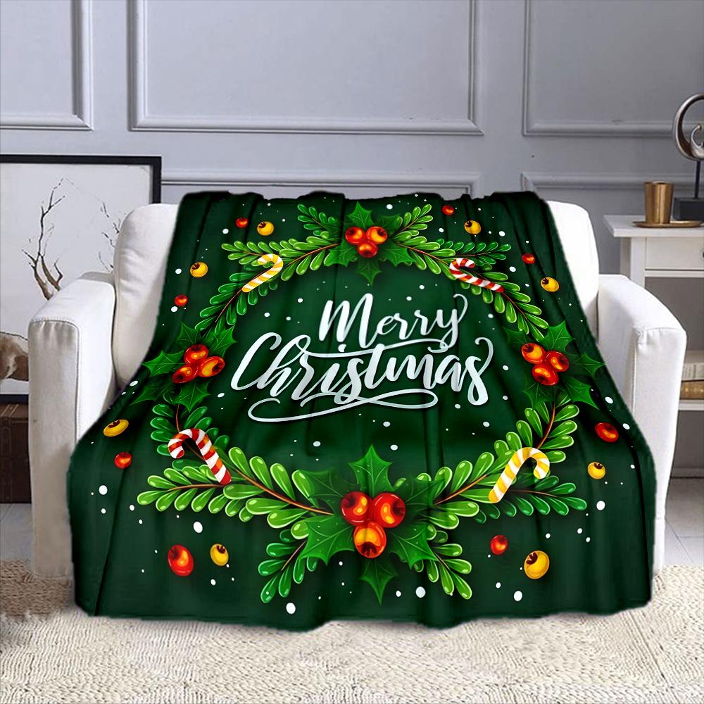 Christmas Wreath with Candy Canes Patterned flannel blanket perfect for the bedroom living room, sofa, or a little nap