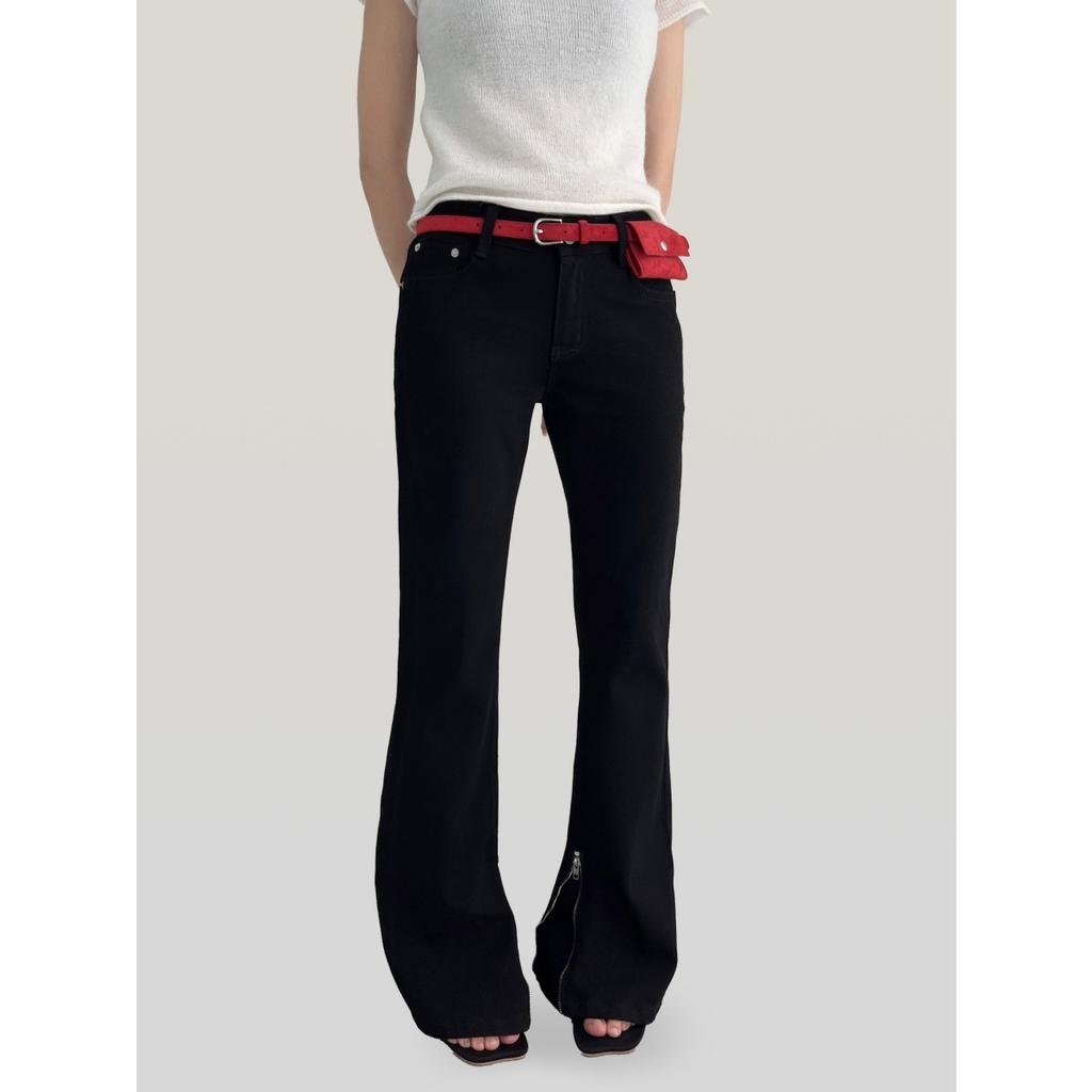 Spring design pants zipper jeans women's high street casual micro-pull pants women