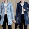 Moda Bir Qatorli Uzun Denim Kurtka Qisqarishga Chidamli Ayollar Kurtkasi Noregulyar Etekli Uzun Ayollar Kurtkasi Ta'til uchun