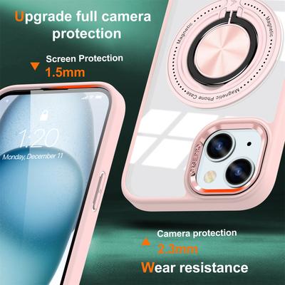 Чехол для iPhone 13/14 Совместимый с MagSafe ПК+ТПУ Подставка Прозрачная Защитная Крышка Телефона