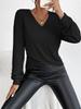 2023 Европейский и американский осенне-зимний пуловер с V-образным вырезом и перекрестом, женская футболка с длинным рукавом