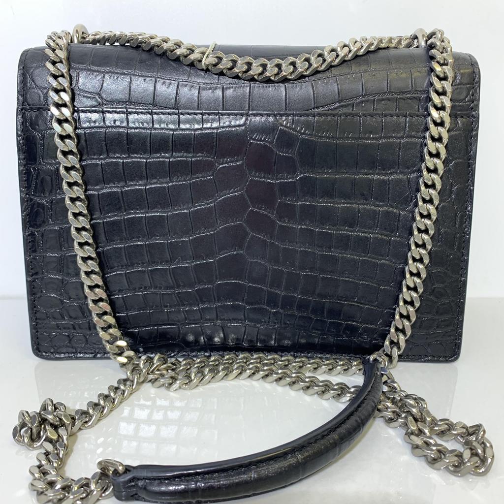 [Pre-Owned] Saint Laurent Sunset Croc Effect Shoulder Bag 'Black' - Excellent #1HH642P