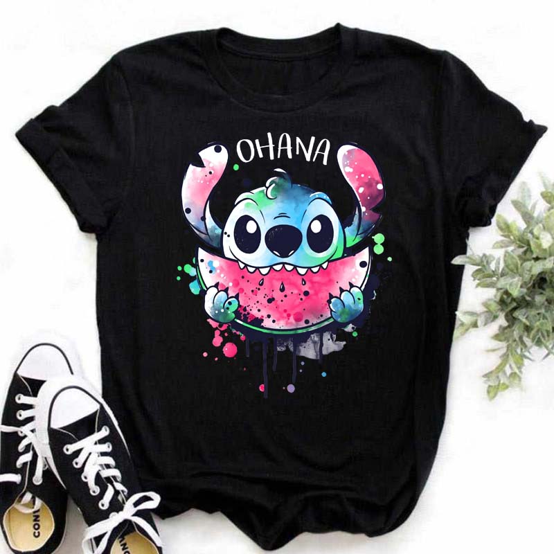 Disney Lilo Stitch Cute Cartoon Print Women T-Shirt Summer Streetwear Short Sleeve T Shirt Fashion Casual Female Clothes Tops