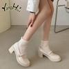 British Style Retro Mary Janes 2024 Fashion All-match Casual Pearl Accessories Round Toe Coarse Square Heel Pumps Spring Summer