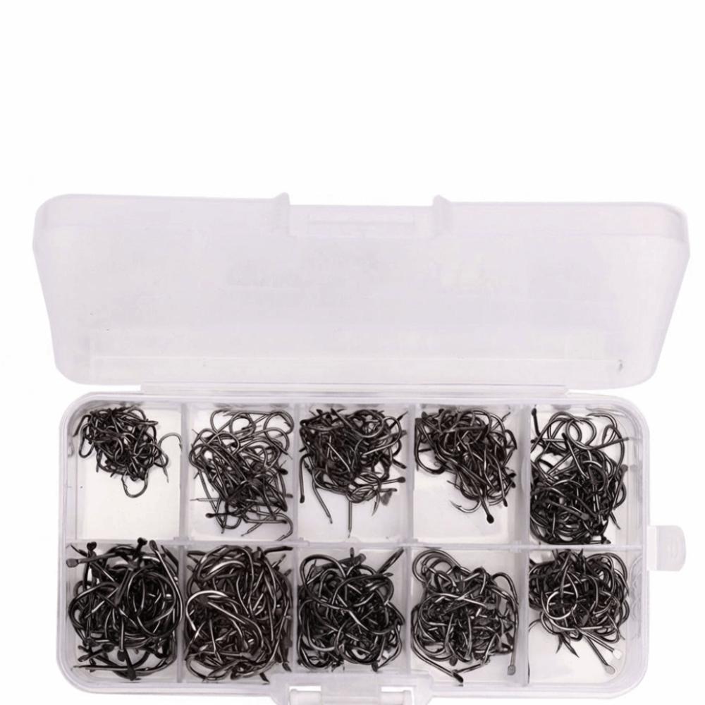 500PCS Sharpened Barb Fishing Hooks Set High Carbon Steel Fishing Hooks  Freshwater Fishing