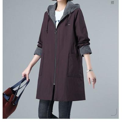 Осенне-зимний двухслойный плащ-ветровка средней длины с капюшоном для женщин, тонкий, простой, повседневный и свободный