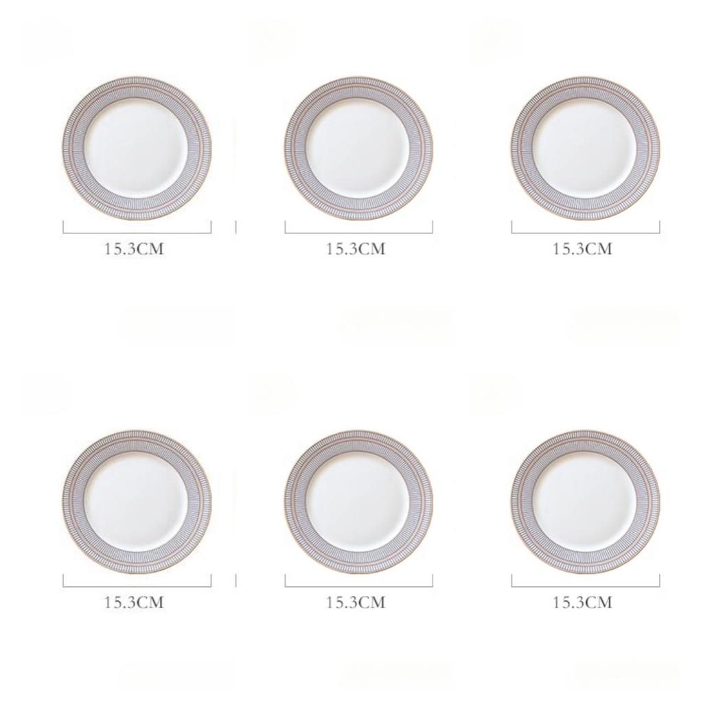 Fine Bone China Dinner Plates Sets, Light Luxury Tableware Stripe Pattern Gilt Edged Porcelain Dinnerware Round Set of 6